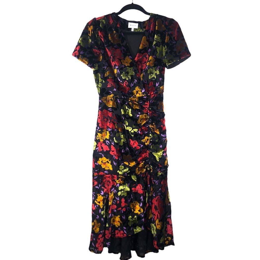MILLY Revolve Gynn Velvet Floral Burnout Midi Dress Multicolored Size 2